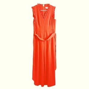 NWOT Calvin Klein Women's Orange Belted Ruffled Trim Jumpsuit